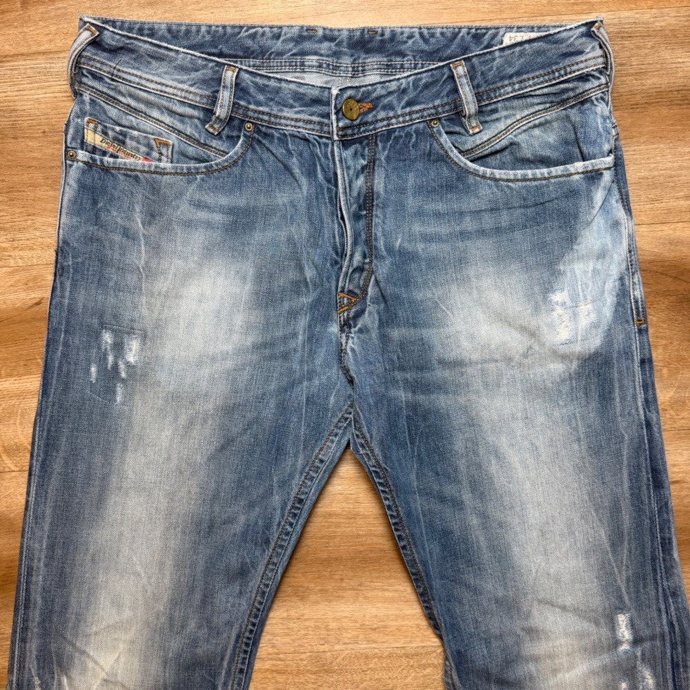 Diesel Poiak Jeans Men 34x32 Blue Distressed Slim Straight Whiskered 008D5 Italy - Picture 4 of 16